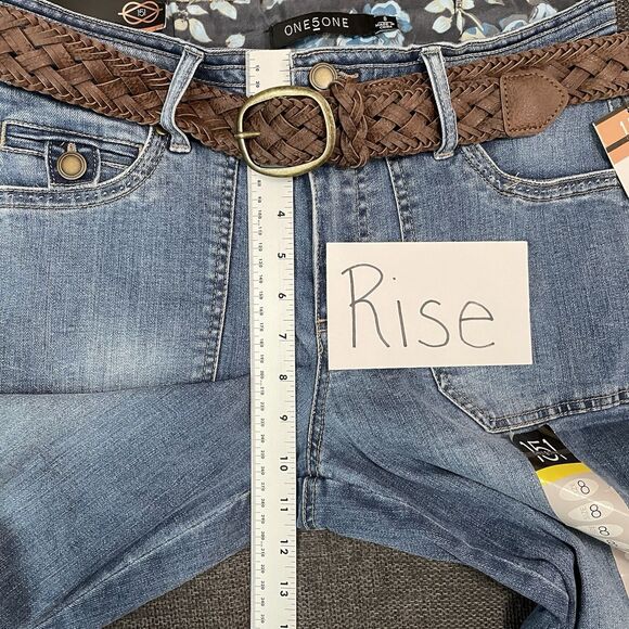 NEW One 5 One 151‎ Cropped Pants Jeans Braided Belt Medium Wash Denim Sz 8 NWT - Picture 6 of 10